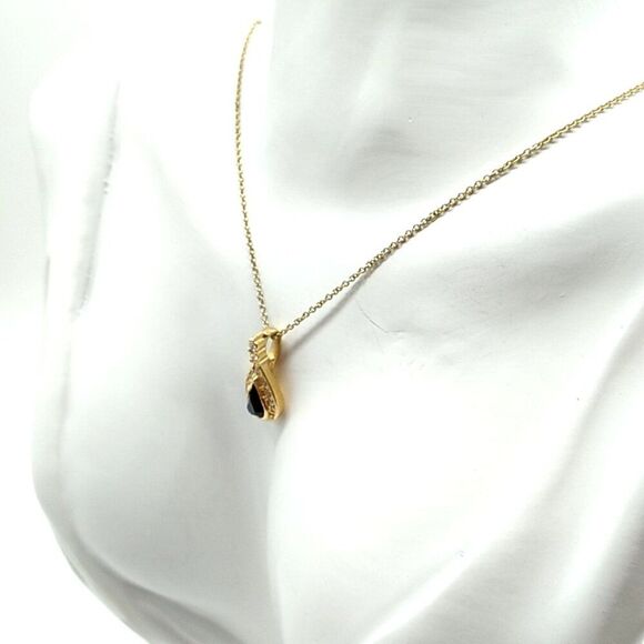 VTG ROMAN Black Rhinestone Teardrop Surrounded by Crystals Pendant Necklace Sign - Picture 4 of 16